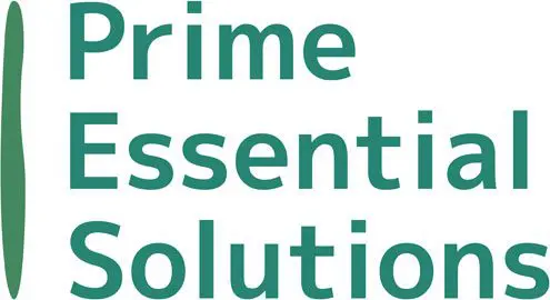 A green and white logo for the prime essential solutions.